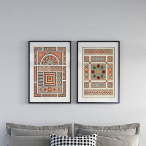 Red and Black Geometric Set of 2 Prints | Arabian Print Framed | Set of 2 Posters Framed | Red and Black Set of 2 | Islamic Fine Art Print