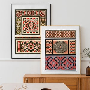 Black and Red Set of 2 Prints | Arabic Print Framed | Set of 2 Geometrical Posters Framed | Islamic Fine Art Print | Oriental Mosaic