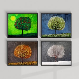 Vier Jahreszeiten Winterbaum | Abstrakter Baum Kunstdruck mit Rahmen | Baum-Druck-Rahmen | Jahreszeitenbaum | Jahreszeiten Kunst | Giclée Druck