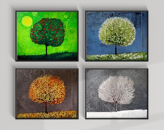 Four Seasons Winter Tree | Abstract Tree Print with Frame | Tree Print Frame | Seasonal Tree | Four Seasons Art | Giclée Print