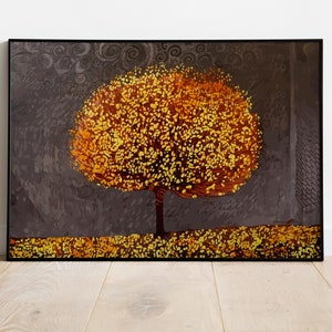 Herfstboom Four Seasons | Lijst met boomprint | Abstracte boomprint met lijst | Seizoensboom | 4 Four Seasons-kunst | Gicléeprint