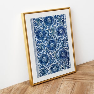 Navy Blue Print Poster, Boho Navy Blue Blumendruck, Vintage Blume, blaue Blume Pflanze, Aquarell minimalistisches Dekor, Blumendruck gerahmt