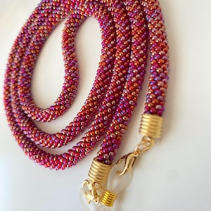 Wine & Fuchsia Beaded Glasses Chain / Necklace – Handmade or Multi-Functional/Sunglasses holder