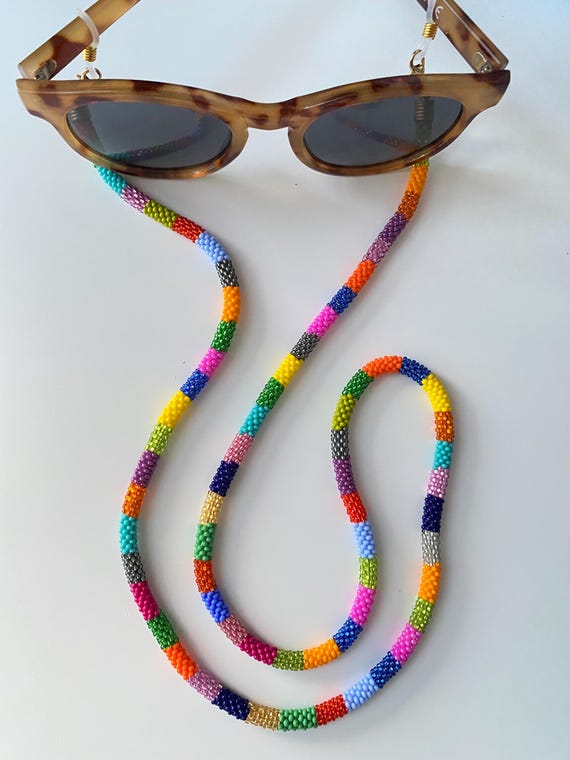 Rainbow Beaded Crochet Glasses Chain: Handmade Eyewear Lanyard