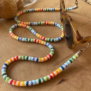 Rainbow Beaded Sunglasses Chain: Handmade Crochet Eyeglass Holder