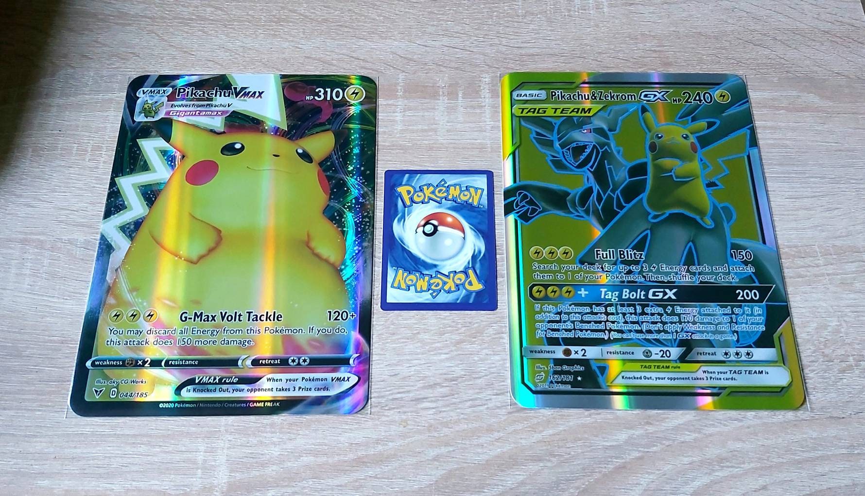 2 Pikachu Card Jumbo XXL Holo Pikachu Vmax & Zekrom Gx Etsy