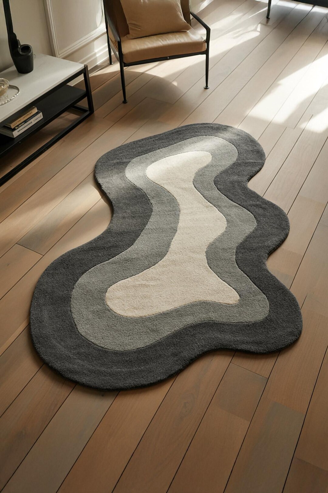 Modern Organic Shape Rug, Hand-tufted Wool, Grey & Beige Abstract ...