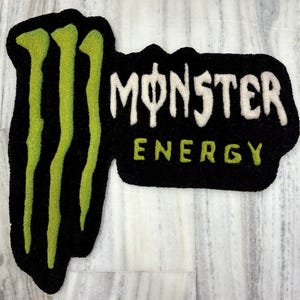 Monster Energy Hand Tufted Rug – Custom Logo Rug – Neon Green Black Tufted Carpet – Gamer Room Decor – Streetwear Rug – Hypebeast Floor Mat
