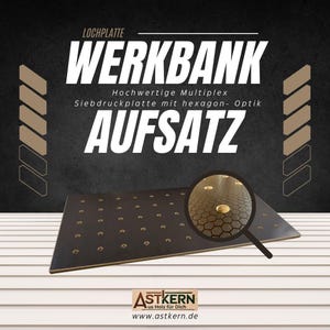 Lochrasterplatte Multiplex Hexagon · Werkbank-Aufsatz, Aufspannplatte, Multifunktionstisch · 20 mm Loch · Made in Germany