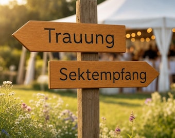 Personalized oak wayfinding sign with custom text, for wedding receptions, driveways, laser-engraved arrow sign, oak, 60 x 12 cm