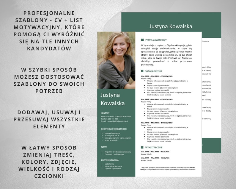 Nowoczesny Szablon CV Ze Zdjęciem Szablon List Motywacyjny Etsy