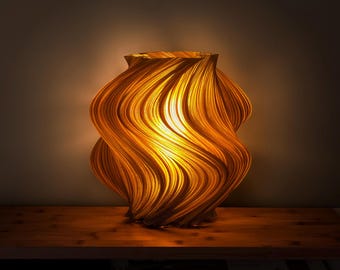 Fractal Wave Lamp - Organic 3D Printed Table Lamp with Dark Amber Recycled Plastic - Modern Eco-Friendly Home Decor, Night Light