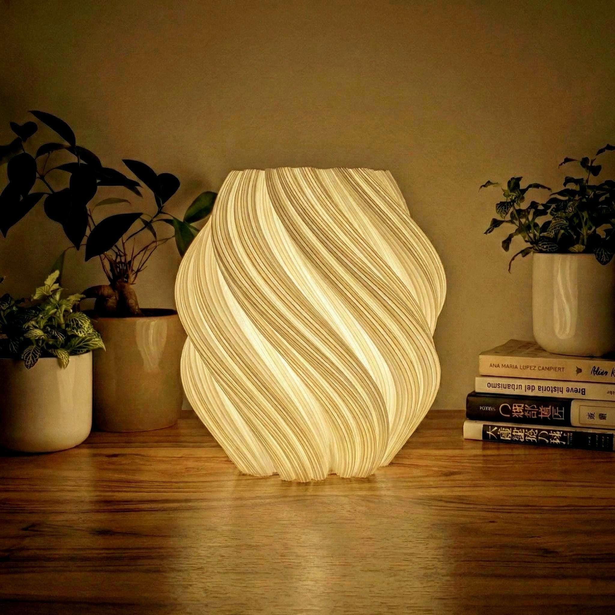 Fractal Spiral Lamp - Organic 3D Printed Table Lamp With White