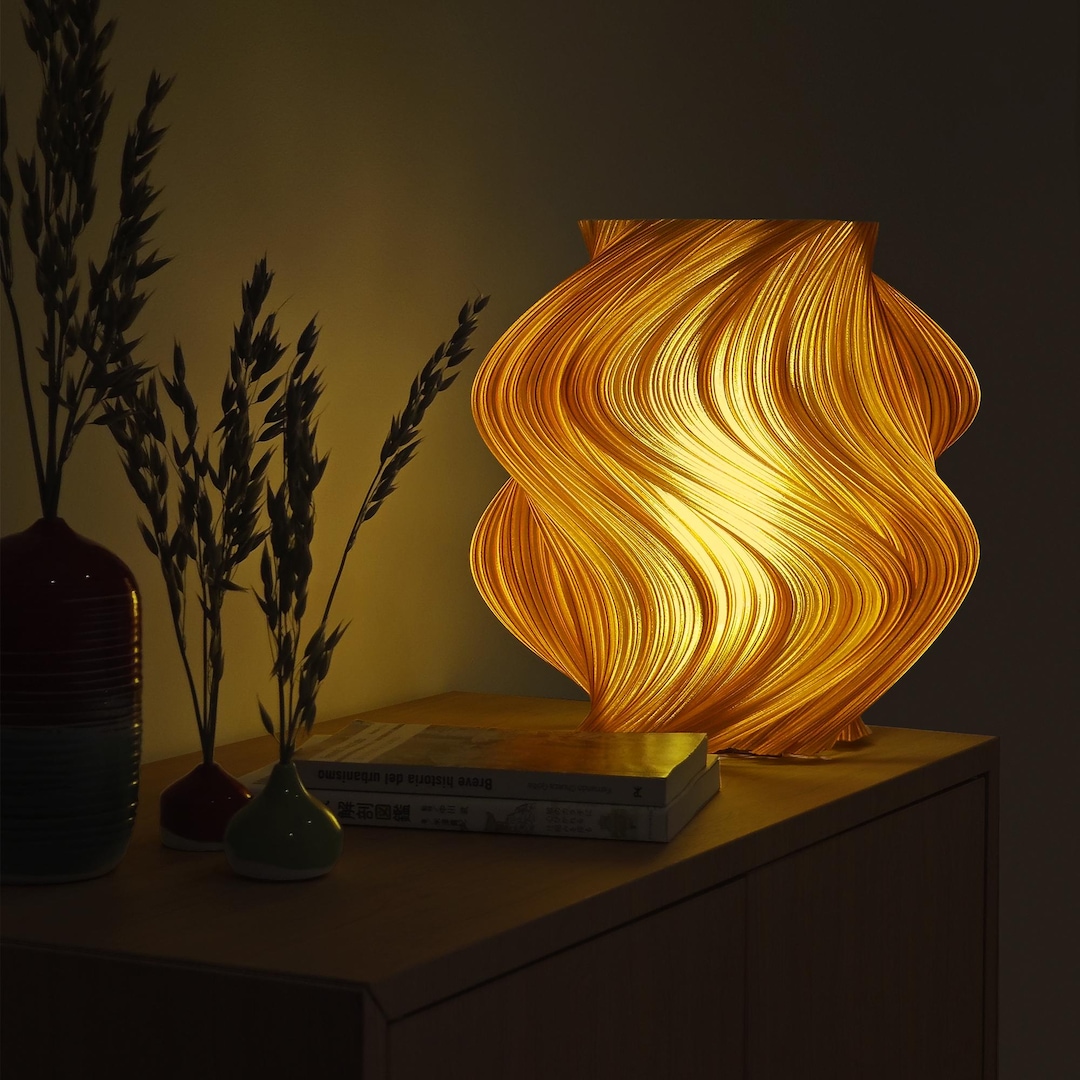Fractal Wave Lamp - Organic 3D Printed Table Lamp With White