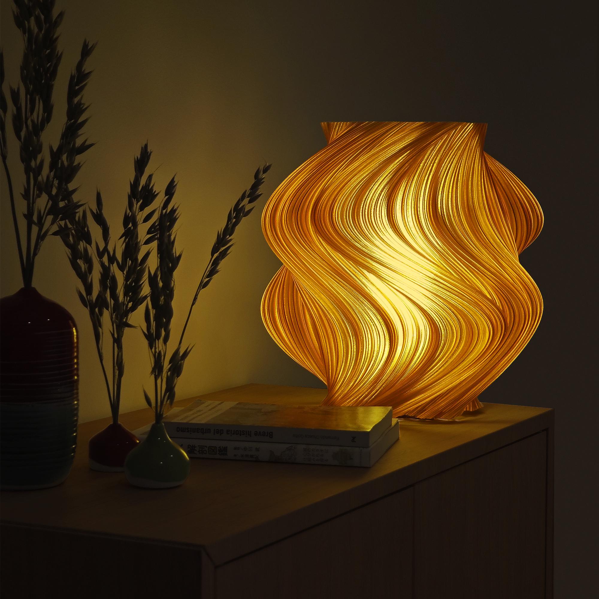 Luminária Fractal Wave - Luminária de mesa orgânica impressa em 3D com plástico reciclado âmbar - Decoração moderna e ecológica para casa, luz noturna