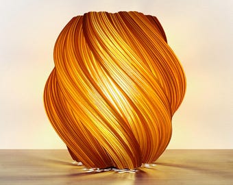 Luminária Espiral Fractal - Luminária de Mesa Moderna Impressa em 3D - Design Orgânico com Plástico Âmbar Reciclado
