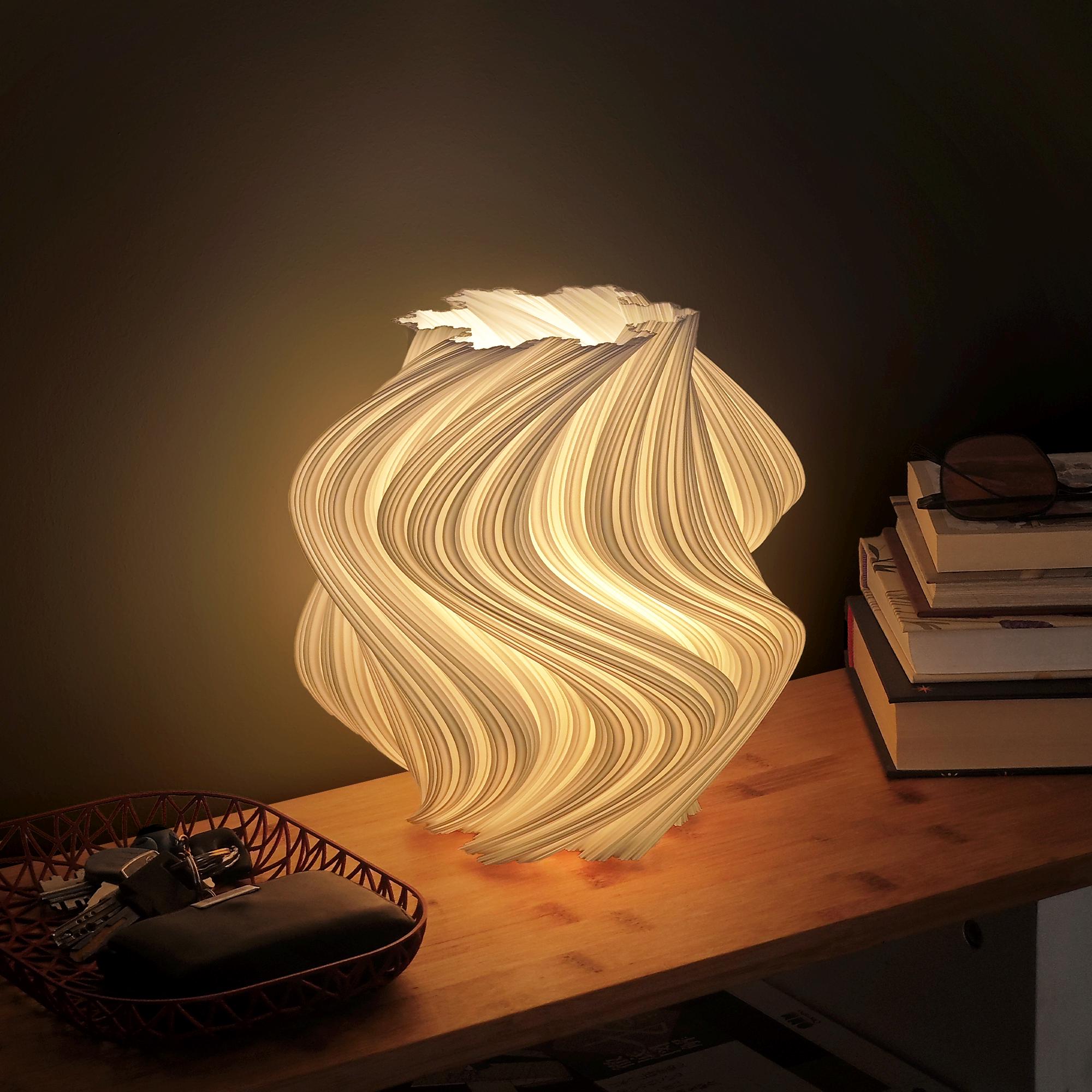 Fractal Wave Lamp White – 3D Printed Table Lamp, Warm Soft Glow