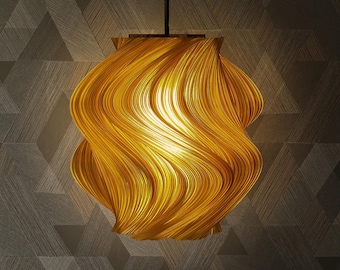Fractal Wave Lamp - Organic 3D Printed Hanging Lamp with Amber Recycled Plastic - Modern Eco-Friendly Home Decor, Night Light