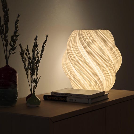 Fractal Spiral Lamp - Organic 3D Printed Table Lamp With White