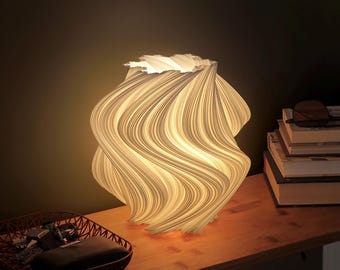 3D Printed Lamp Fractal Wave White – Modern Table Lamp, Bedside Lamp, Desk Lamp, Warm Ambient Light, Night Light, Handmade in Spain