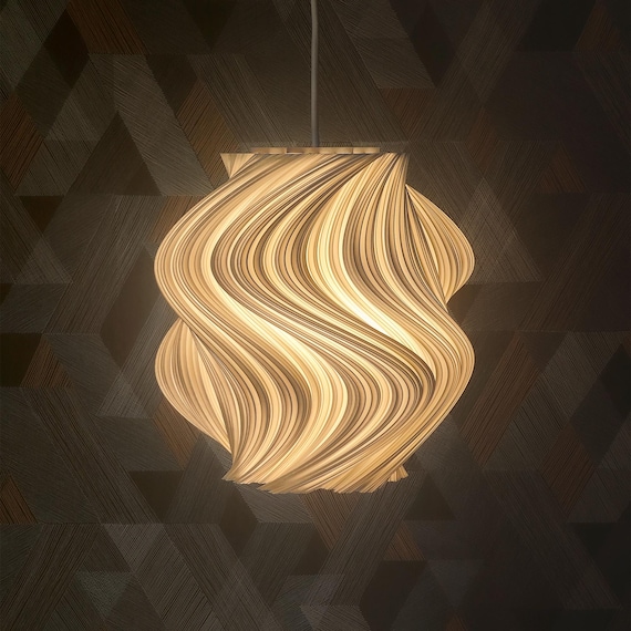 Fractal Wave Lamp - Organic 3D Printed Hanging Lamp With White