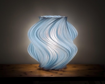 Fractal Wave Lamp - Organic 3D Printed Table Lamp with Blue Recycled Plastic - Modern Eco-Friendly Home Decor, Night Light