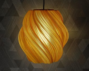 Fractal Spiral Lamp - Organic 3D Printed Hanging Lamp with Amber Recycled Plastic - Modern Eco-Friendly Home Decor, Night Light