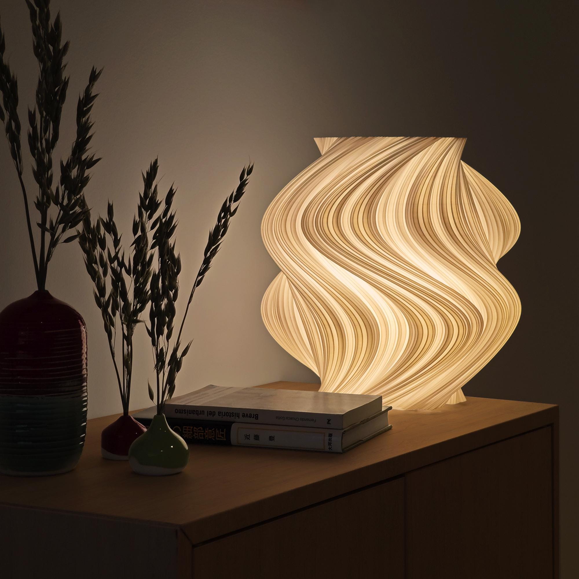 Fractal Wave Lamp - Organic 3D Printed Table Lamp With White