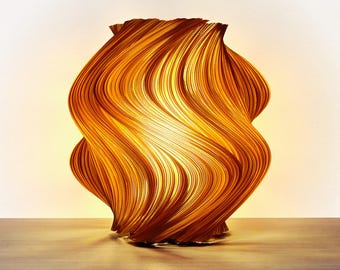 Luminária Fractal Wave - Luminária de mesa orgânica impressa em 3D com plástico reciclado âmbar escuro - Decoração moderna e ecológica para casa, luz noturna