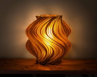 Fractal Wave Lamp - Organic 3D Printed Table Lamp with Dark Amber Recycled Plastic - Modern Eco-Friendly Home Decor, Night Light