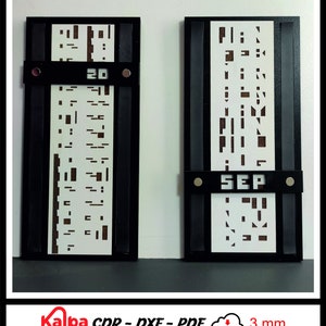 Puede incluir: Dos placas de calendario enmarcadas en negro con fondos blancos. La placa de la izquierda tiene el número "20" y una cuadrícula de líneas. La placa de la derecha tiene la palabra "SEP" y una cuadrícula de líneas.