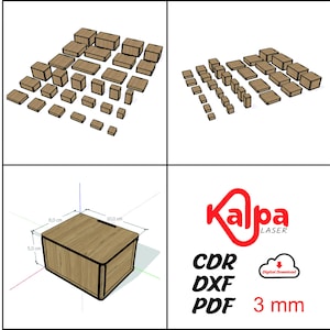 Laser Cut Box With Flip Up Lid - Storage Box - 30 Different Size Laser Cutting Files Glowforge SVG
