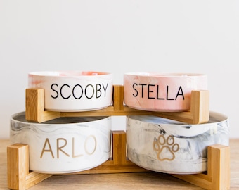 Personalised Double Ceramic Bowl with Wooden Support