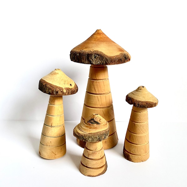 Funghi di legno fatti a mano, decorazioni di funghi torniti a mano vintage, casa retrò danese, decorazione da tavolo artistica in legno, accessori da giardino, regali