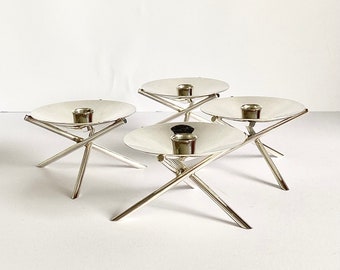 Carl Christiansen Tripod Style Candleholders, Danish Silver Candlestick, Taper Candles, Mid Century Modern Scandinavian Home Decor, Gift Set