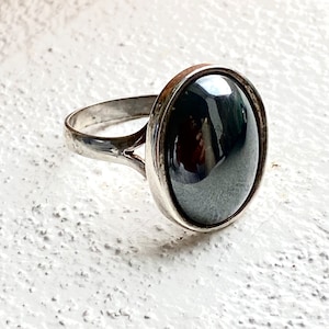 Hermann Siersbol Hematite Silver Ring, Vintage Danish Modernist Jewelry, Scandinavian Design, Mid Century Modern Denmark,Gift Ideas