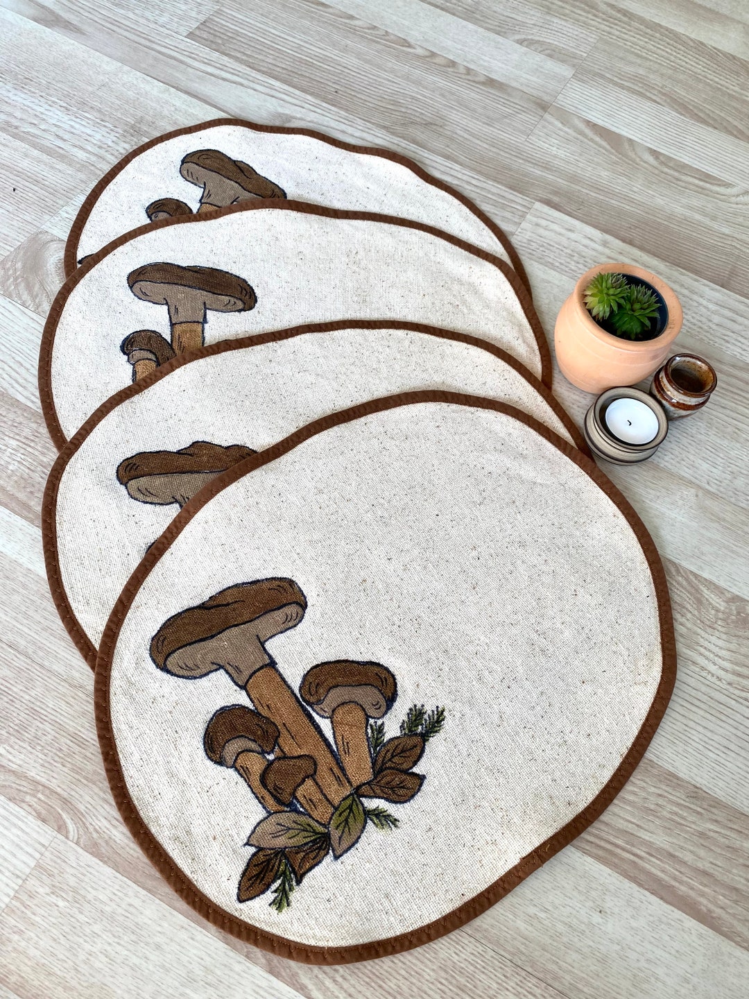 Retro Mushroom Placemats Handmade in Denmark Vintage Linens Etsy