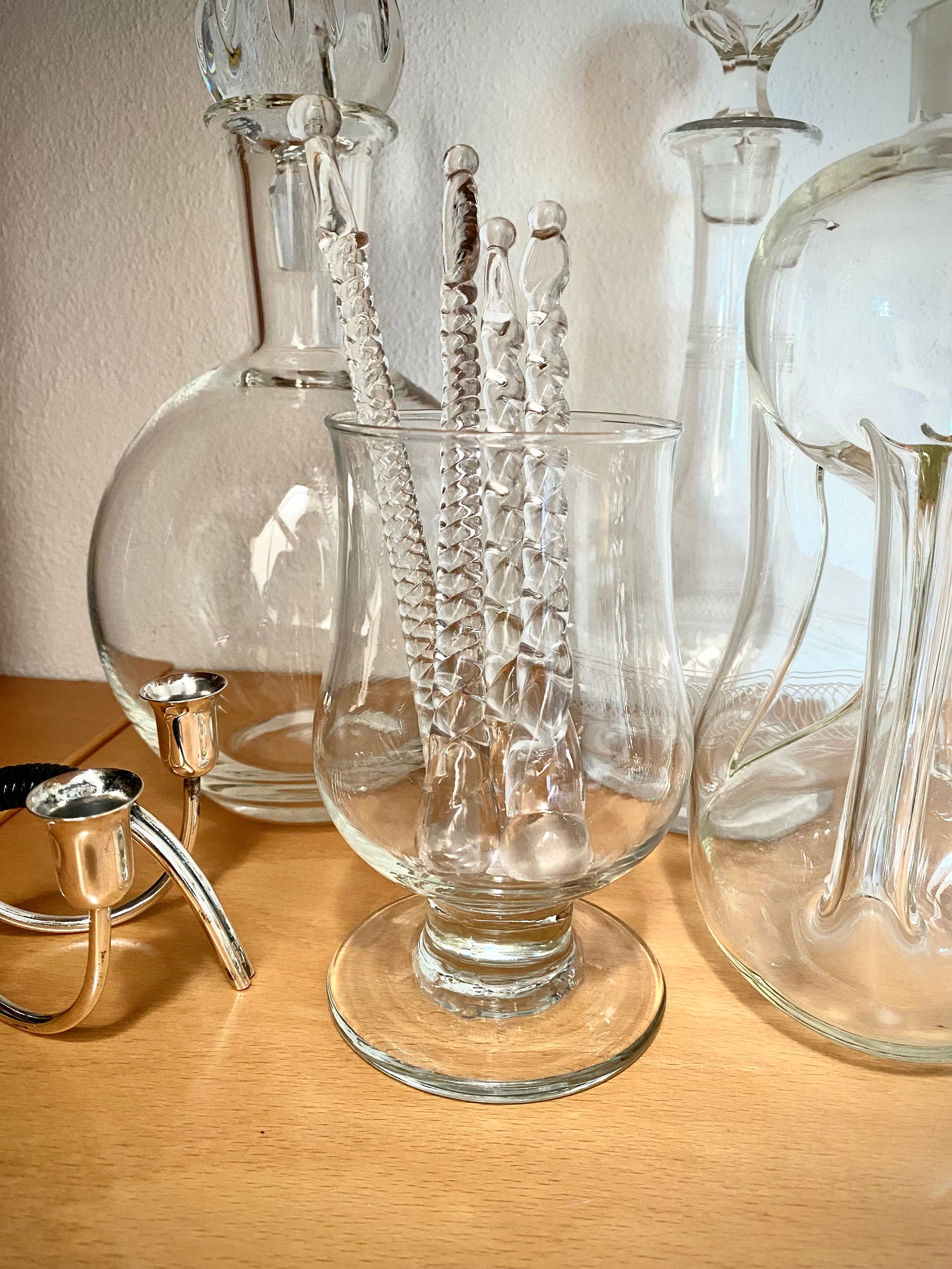 ヴィンテージガラスカクテルマドラー、レトロバーウェア、バーカート