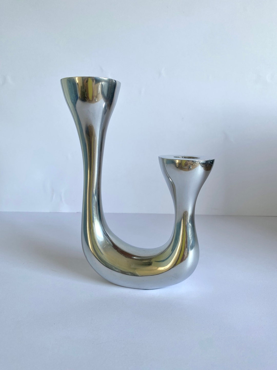 Vintage Cast Aluminum Candlestick, 2 Arm Candleholder, Modernist Style ...