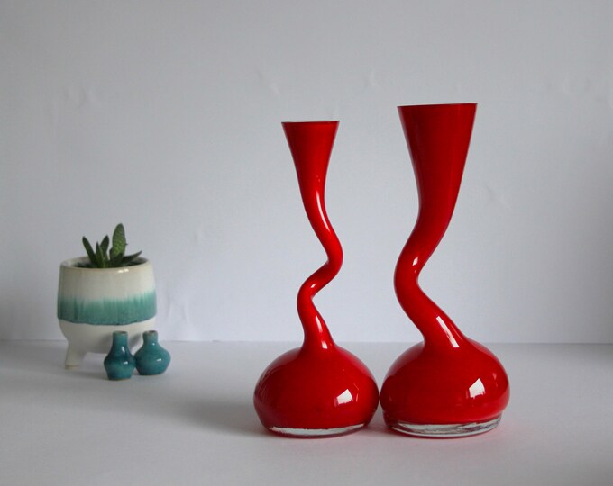 Normann Copenhagen Red Glass Swing Vases Vintage Modernist Danish