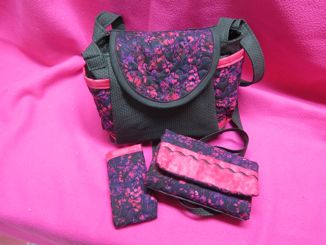 Rose, Pink, and Black Shoulder Bag With Matching Wallet/clutch Purse Etsy