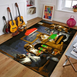 Dogs playing top poker blanket