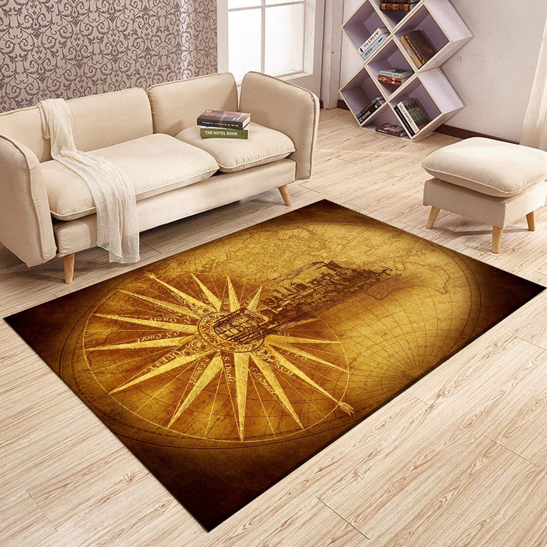 Compass Rugmap Rugworld Map Rugliving Room Rugsrugs for Etsy