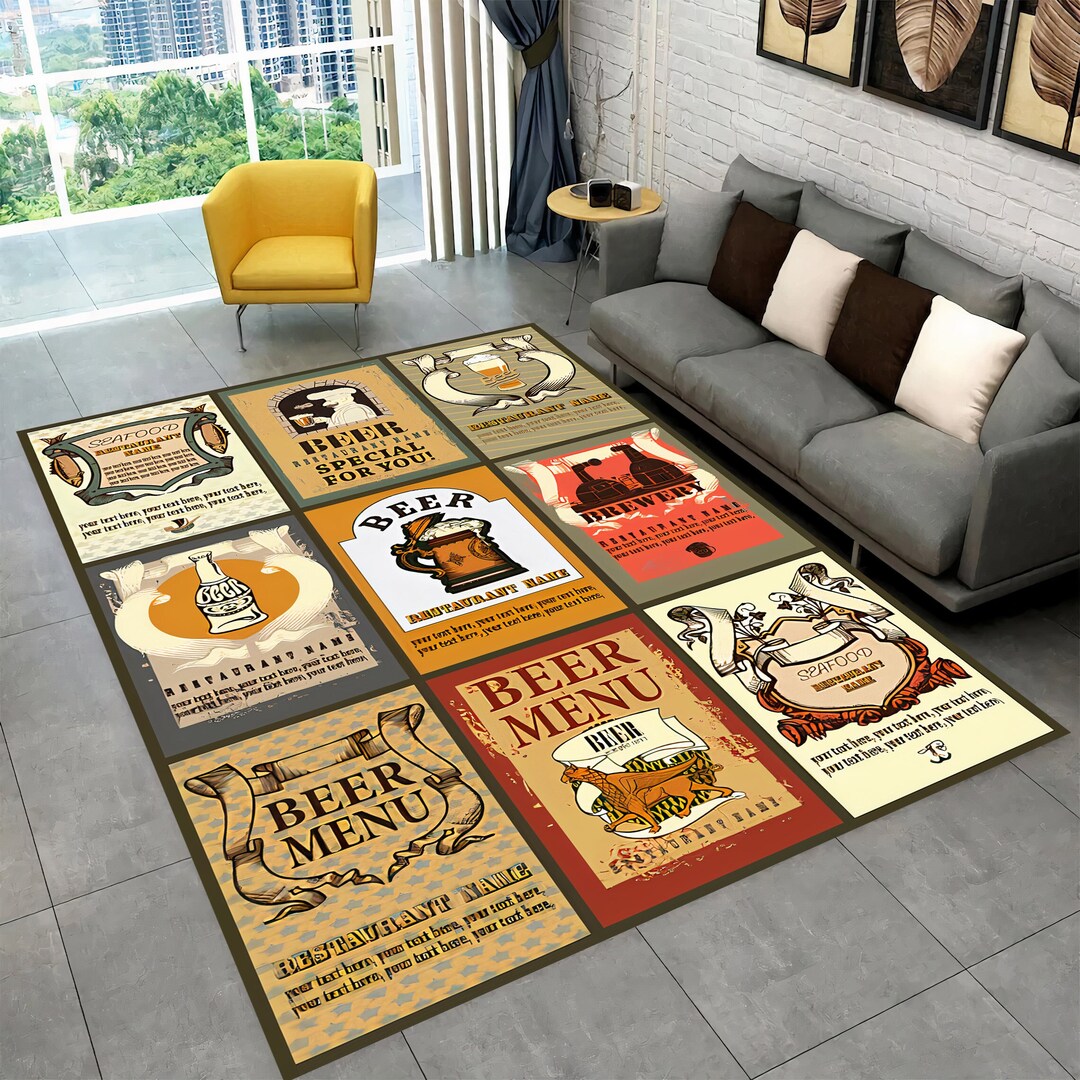 Beer Rug, Retro Rug, Beige Rug, Nostalgic Rug, Office Rug, Boy Rug