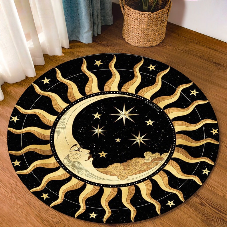 Sun Moon Rug Celestial Rug Sun and Crescent Moon Patterned Etsy