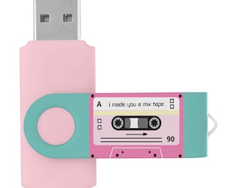 Old Skool Pink Cassette Mix Tape USB Flash Drive Photos Music Text Transfer