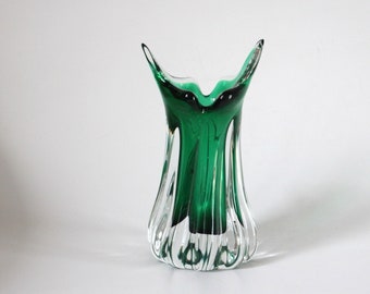 green glass vase Czech Republic 1970s