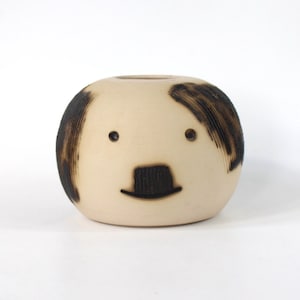 Vase studio ceramic head almost spherical round ceramic beige brown marked BJ image 1