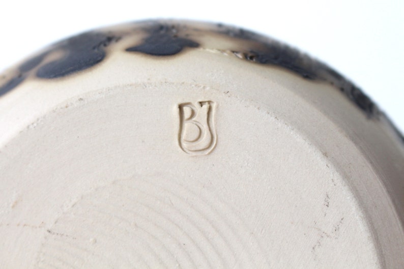 Vase studio ceramic head almost spherical round ceramic beige brown marked BJ image 3
