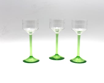 3 Art Nouveau uranium glass Riesling glasses from the beginning of the 20th century.